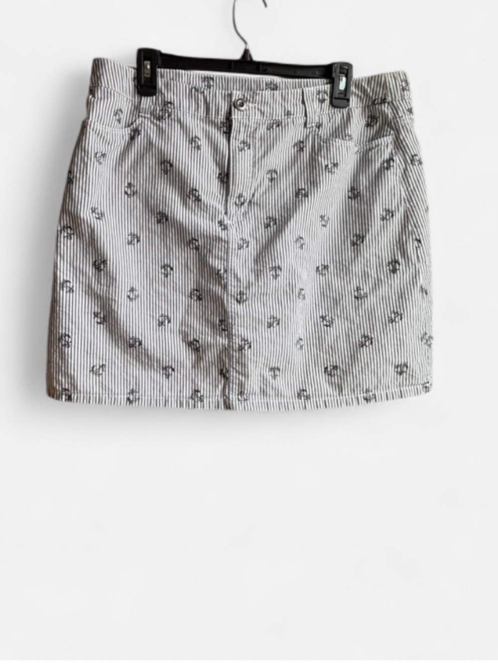 croft & barrow Black and White Striped Embroidered Midi Skirt